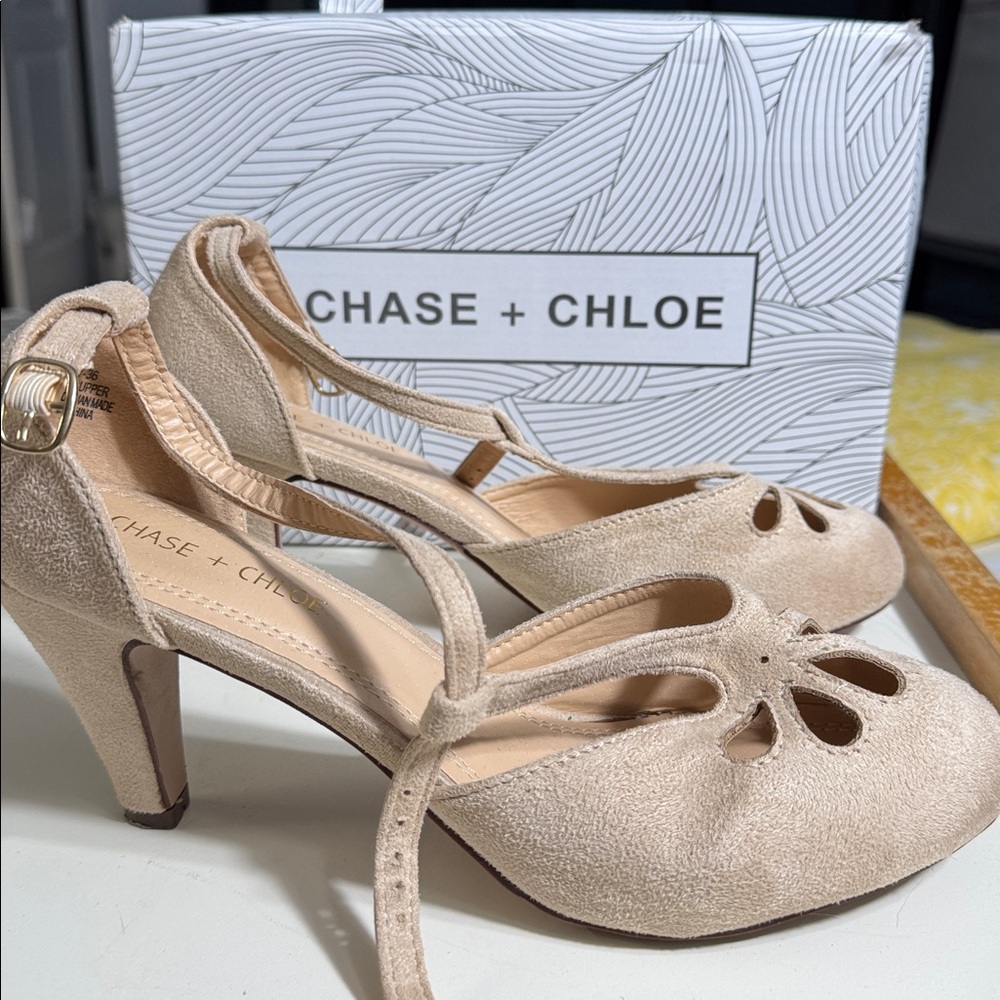 Chase + Chloe Blush Beige Suede Heels - Picture 4 of 5